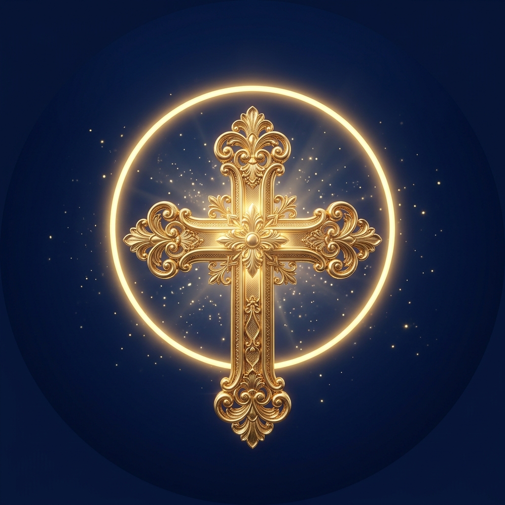 Golden cross emblem representing faith